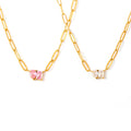 Gold Paperclip Chain Teardrop Rectangle Zircon Necklace view 5