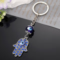 Silver Tone Blue Crystal Hamsa Evil Eye Beaded Split Ring Keychain view 2