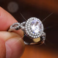 Silver Tone Oval Double Halo Ring With Clear Stones view 2