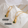 Gold Hand Holding Green Zircon Pendant Ball Chain Necklace view 2