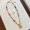 Multicolor Beaded Necklace with Round Floral Medallion view 6