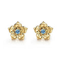 Gold Tone Five Petal Flower Blue CZ Center Stud Earrings view 2