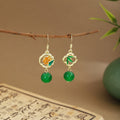 Fourteen Chinese Style Green Bead Fan and Leaf Earrings view 3