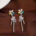 Pink and Multicolor Flower Stud Earrings Crystal Bow Drops view 4