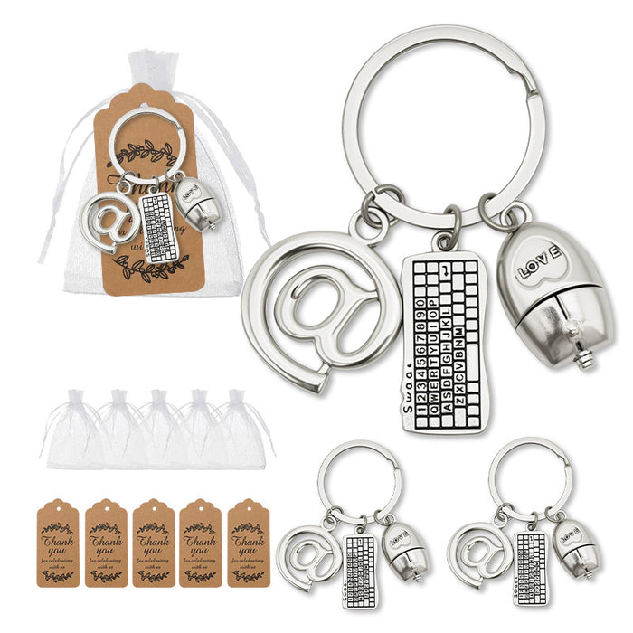 Silver At Sign Keyboard Mouse Computer Charm Keychain