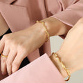 Gold Irregular Organic Link Bracelet Clear Stones Lobster Clasp view 4