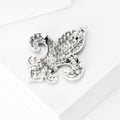 Fleur De Lis Crystal Brooch in Detailed Metal and Crystal Design view 3
