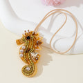 Gold-Tone Beaded Seahorse Pendant Necklace With Pearl Accents view 6