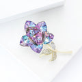Purple Crystal Rose Stem Brooch with Gold Tone Leaves view 4