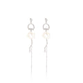 White Petal Flower Pearl Look Silver Chain Dangle Earrings view 5