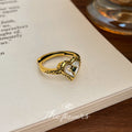 Gold Open Heart Ring With Shell Inlay And Green Stone Star view 4
