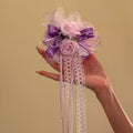 Fabric Rose Lace Satin Bow Pearl Hair Clips Pink Purple view 2