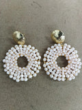 Beaded Circle Drop Earrings in Yellow White and Green view 6