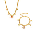 Gold Curb Chain Christmas Bell Necklace Bracelet Zircon view 5