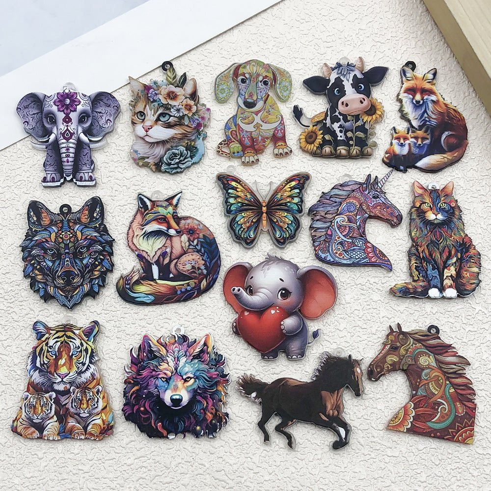 Printed Acrylic Cartoon Pet Butterfly Elephant Double Sided Charm Pendant for Bracelet Necklace DIY