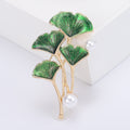 Enamel Ginkgo Leaf Brooch Pearl Accents Three Color Styles view 3