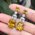 Three-Tier Rectangular Stone Long Earrings In Green Or Yellow view 2