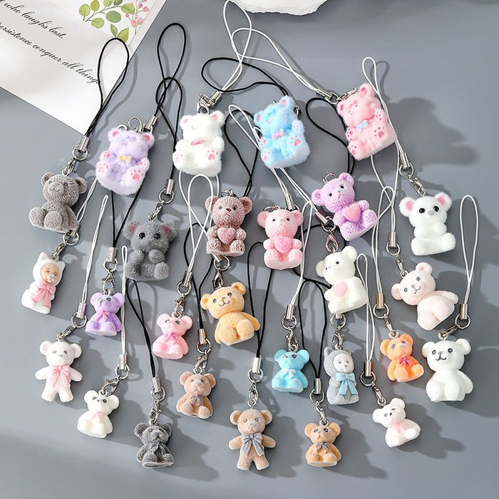 Flocked Mini Bear Phone Strap Charms 26 Color Styles