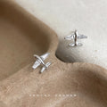 Silver-Tone Pavé CZ Airplane Stud Earrings Matching Pair view 3