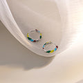 Silver Multicolor Enamel Segment Huggie Hoop Earrings view 3