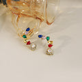 Gold Multicolor Teardrop Gem Ear Climber Stud Earrings view 1
