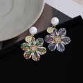 Iridescent Clear Petal Flower Pearl Look Stud Earrings view 3