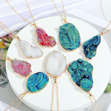 Gold Tone Irregular Druzy Geode Pendant Necklaces in Eleven Designs