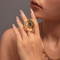 Irregular Open Frame Ring Dark Oval Czech Diamond Gold Silver view 2