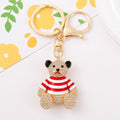 Rhinestone Striped Sweater Bear Keychain Gold Metal Charm view 3