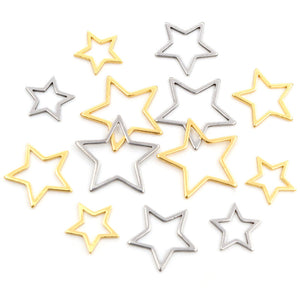 Open Star Stainless Steel Charms in Gold and Steel Tones