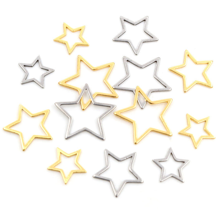 Open Star Stainless Steel Charms in Gold and Steel Tones