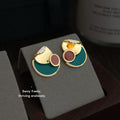 Gold Tone Teal Rust And Clear Stone Abstract Geometric Stud Earrings view 4