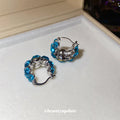 Blue Crystal Scalloped Hoop Earrings with Silver Tone Beaded Edges view 3
