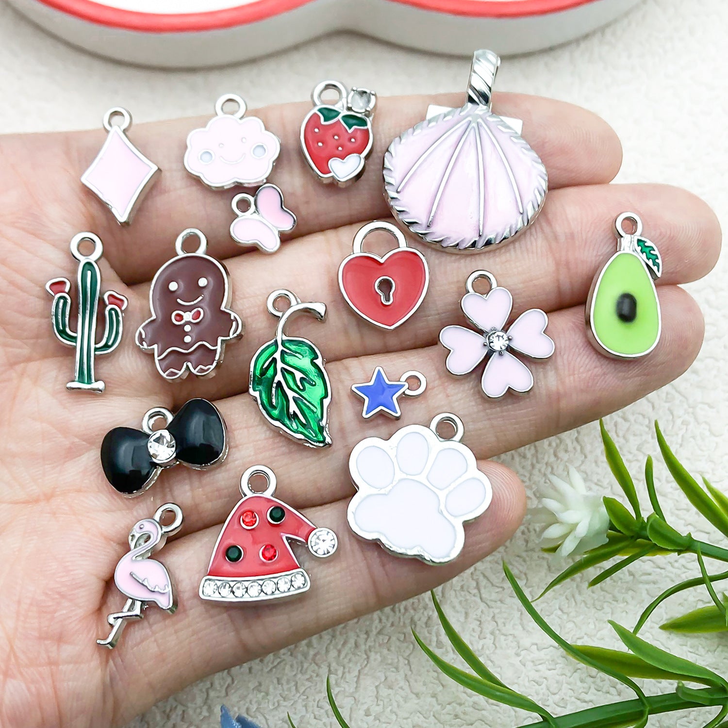 Enamel Zinc Alloy Cherry Banana Fruit Charm Pendant for DIY Keychain Jewelry