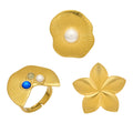 Gold Flower Fan Pearl Statement Rings Open Band Styles view 5