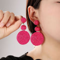 Brown Raffia Wrapped Triple Round Statement Stud Earrings view 2