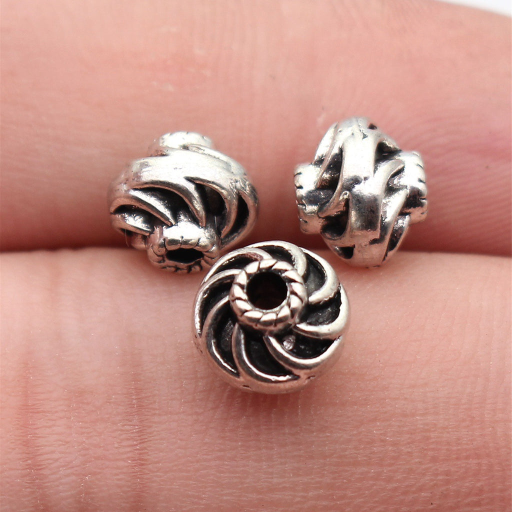 8.7x8.7x7.4mm 1.3g Antique Silver Zinc Alloy Double Sided Spiral Texture Spacer Beads for Bracelet Making