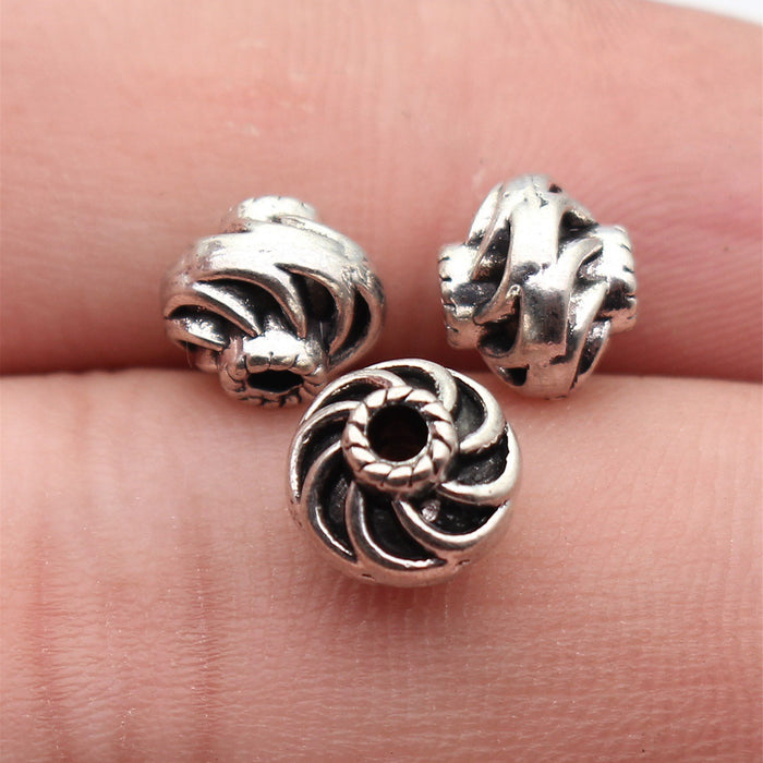 Antique Silver Double Sided Spiral Round Metal Bead