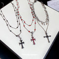 Double Layer Black Rhinestone Cross Pendant Necklace view 2