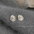 Silver Tone Layered Irregular Pearl Like Round Stud Earrings view 2