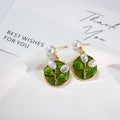 Gold Round Enamel Floral Pearl Drop Earrings 9 Colorways view 10