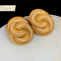 Large Ridged Spiral Disc Statement Stud Earrings in Two Tones view 6