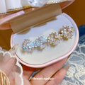 Pastel Floral Crystal Clip Earrings in Polished Statement Design view 2