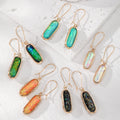 Oval Foil Glass Drop Earrings Textured Gold Frame 5 Colors view 1