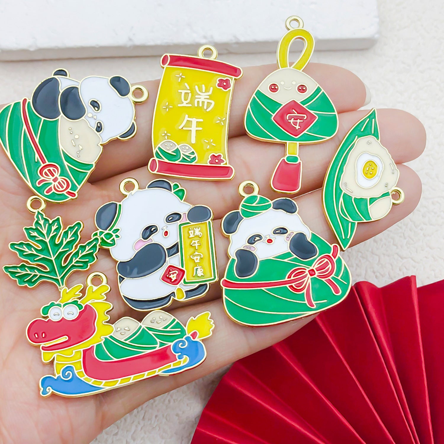 Zinc Alloy Chinese Style Panda Zongzi Lucky Bag Bear Cat Charm Pendant for DIY Keychain Earrings
