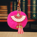 Folding Fan Rabbit Fur Pom Keychains in Ten Pictured Color Combinations view 4