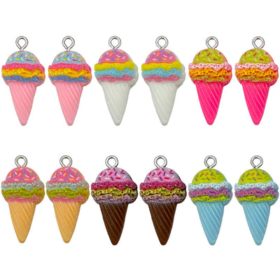 Multicolor ice cream charms arranged on a light background