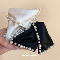 Triangle Fabric Pearl Edge Hair Claw Clip Black Cream view 2