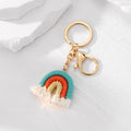 Gold Tone Macrame Rainbow Split Ring and Clip Keychains view 2