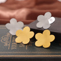 Five Petal Flower Stud Earrings Brushed Titanium Steel Gold Steel view 4